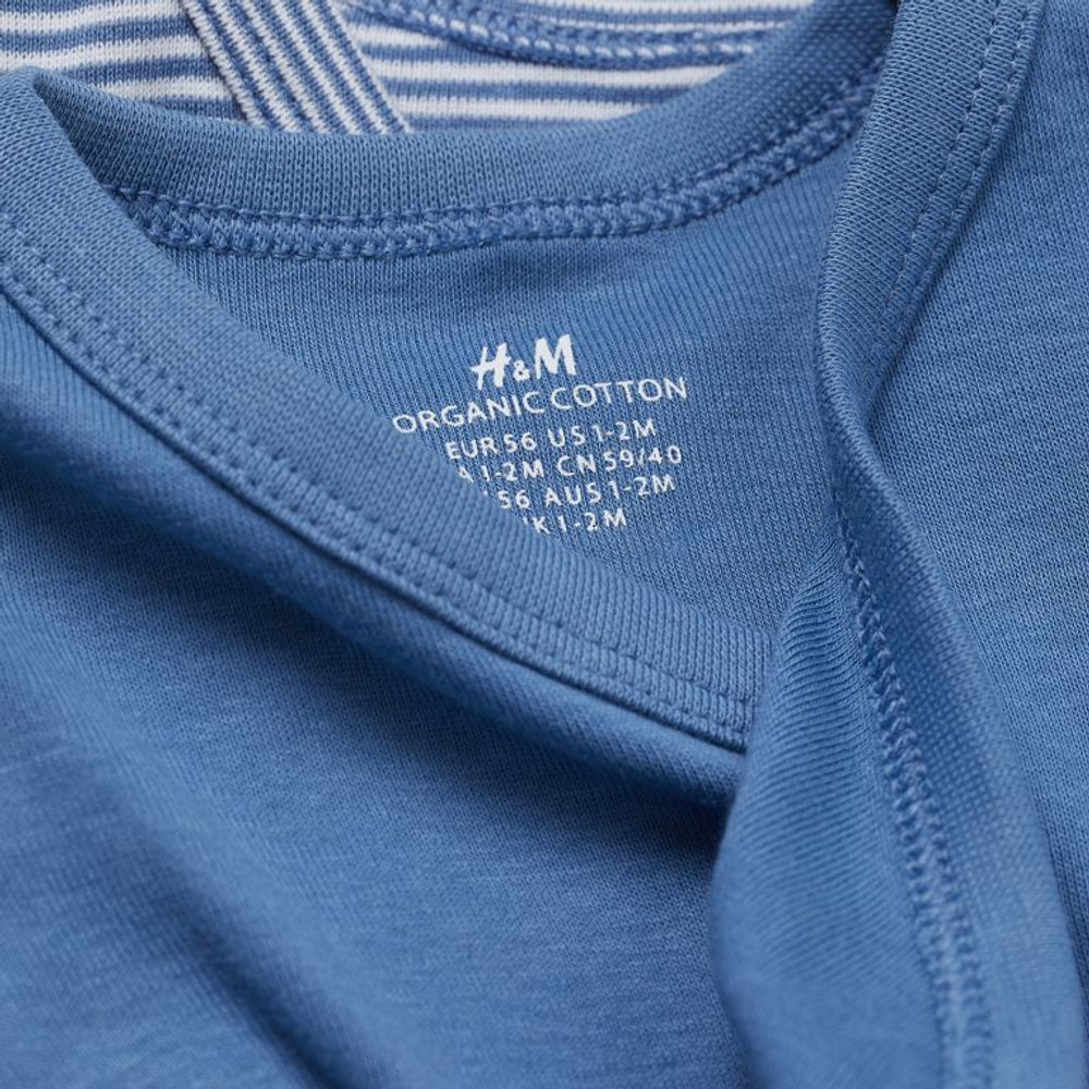 Custom Name on H&amp;M 3-pack long-sleeved bodysuits (0-9mths) - Blue White/Striped, view 4