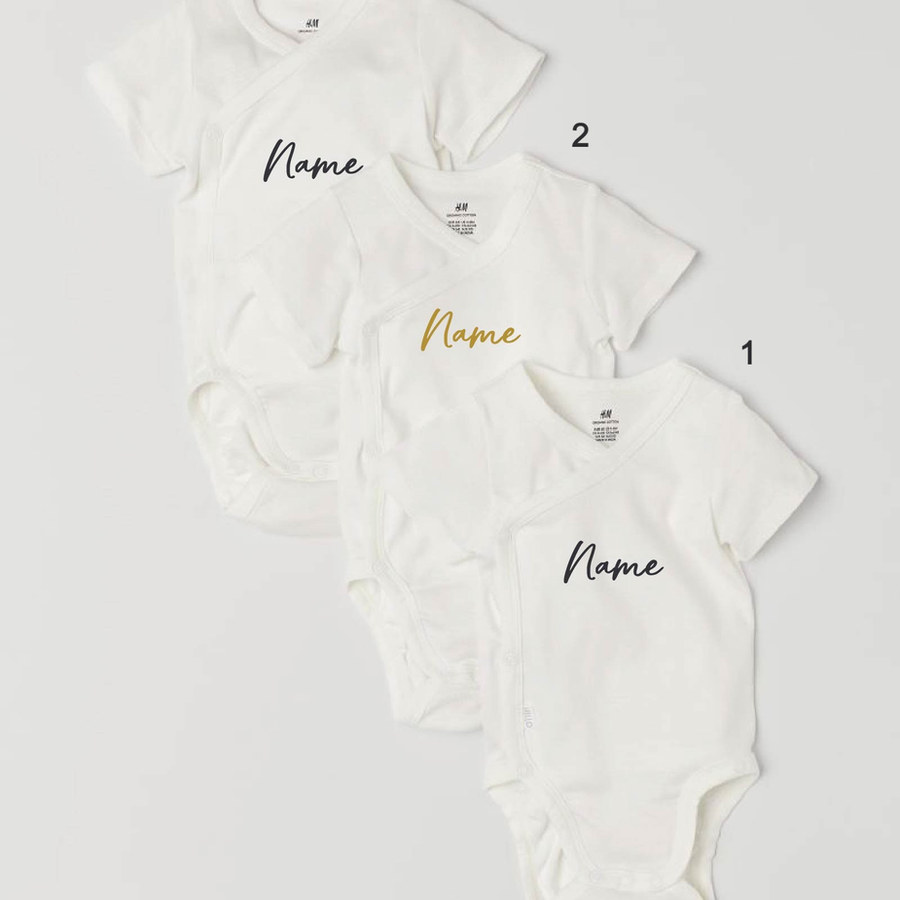Custom Name on H&M 3-pack wrapover bodysuits - White